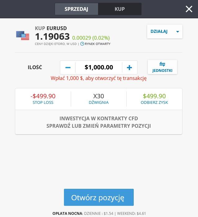 Formularz kupna i sprzedaży par walutowych