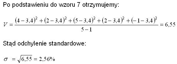 Obliczmy wariancję i odchylenie standardowe stóp zwrotu