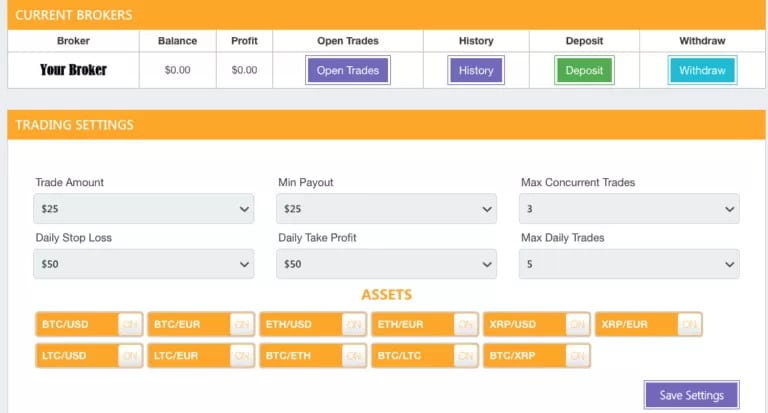 Bitcoin Code podgląd ekranu handlu