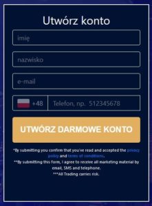 Formularz rejestracyjny robota Bitcoin Up