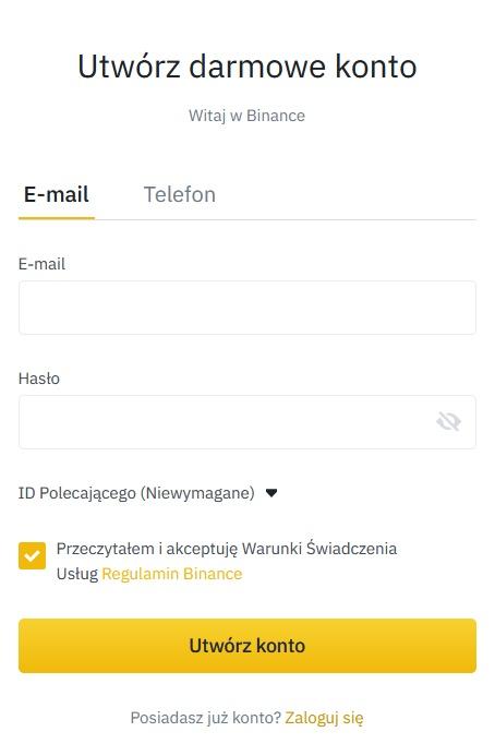 Jak zarejstrować konto w Binance