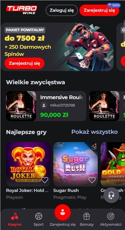 Turbowinz strona główna na urzadzeniu mobilnym